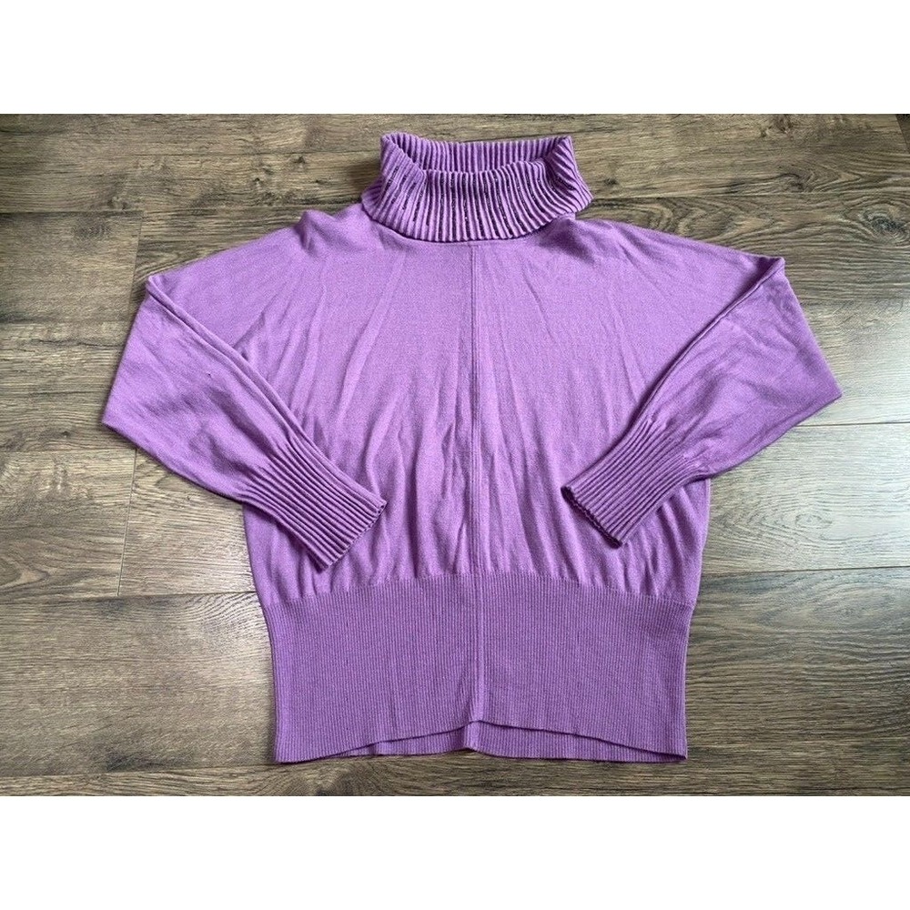 Womens Laurel wool silk cashmere purple beaded turtle‎ neck sweater size 12
